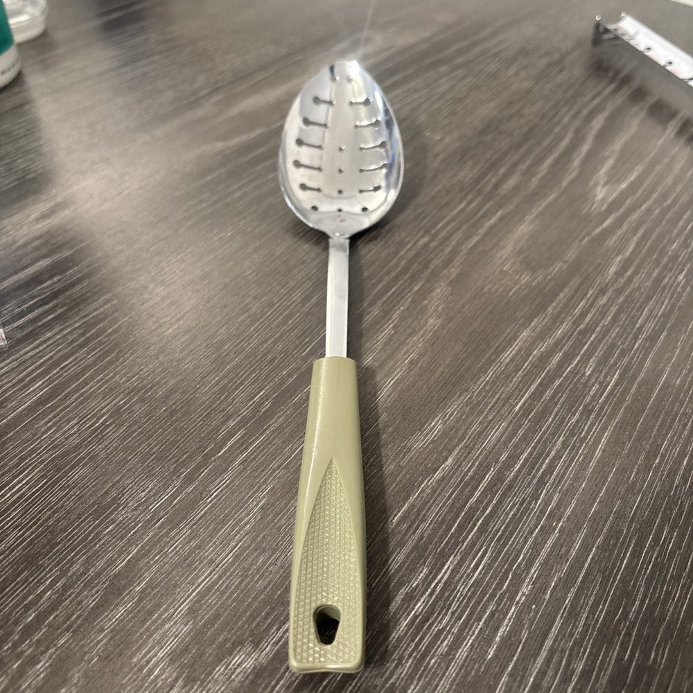 EKCO Chromium Plated Stainless Slotted Serving Spoon Black‎ Handle Utensil USA